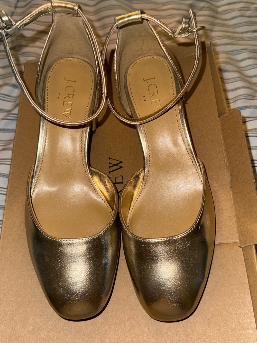 J. Crew Metallic Gold Ankle-Strap Pumps